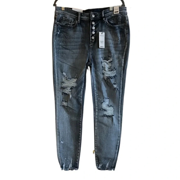 Judy Blue Bleach Destroyed Splash High Waist Jeans Skinny Fit Size 15/32 - Picture 4 of 10